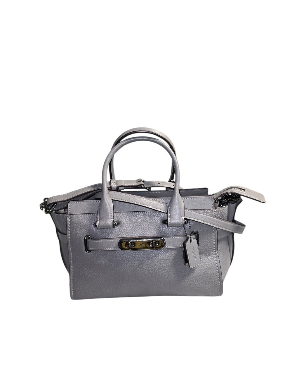 Coach Swagger 27 bag in a grey pebbled leather finish.